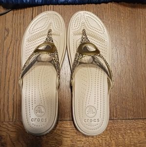 Croc, Sanrah Leopard Wedge, Flip Flops, Animal Print, Size 8W